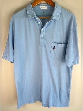 Johnnie-O Men's Polo Shirt Size L Light Blue Surfboard Cotton Casual S/S Pocket